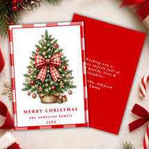 Red Gingham Bow Christmas Tree Holiday Card