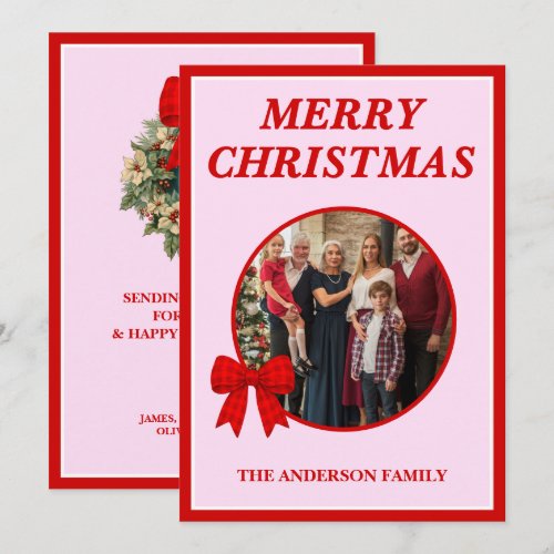 Red Gingham Bow Family Photo Christmas Holiday Card