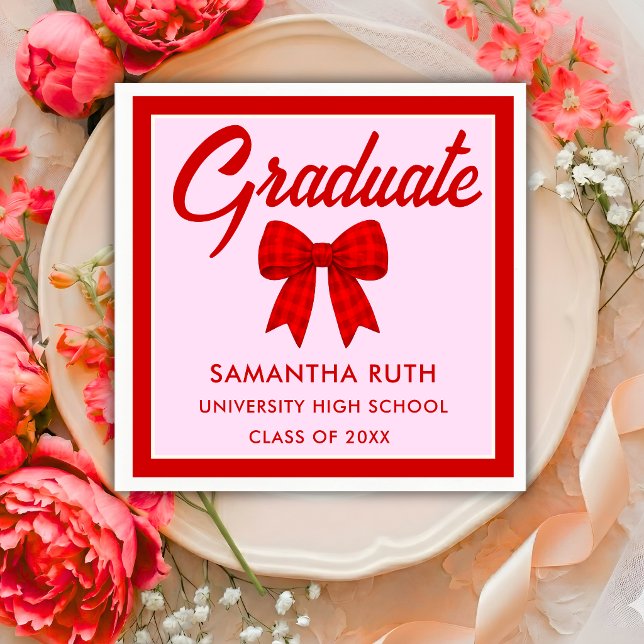 Red Gingham Bow Graduation Party Napkins (Creator Uploaded)