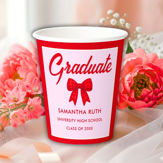 Red Gingham Bow Graduation Party Paper Cups (Creator Uploaded)