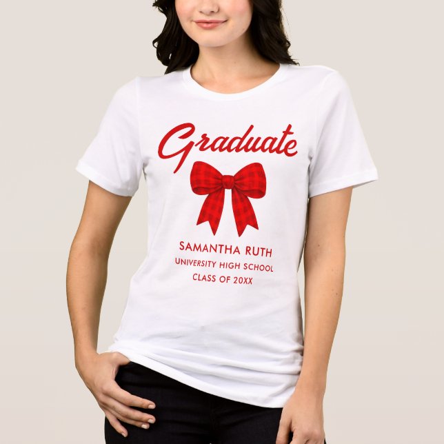 Red Gingham Bow Graduation Tri-Blend Shirt (Front)