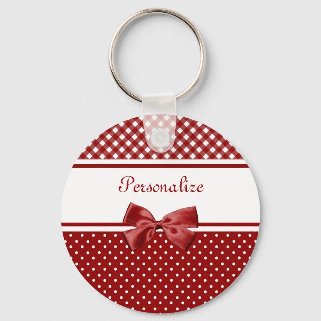 Red Gingham Bow Name Keychain (Front)