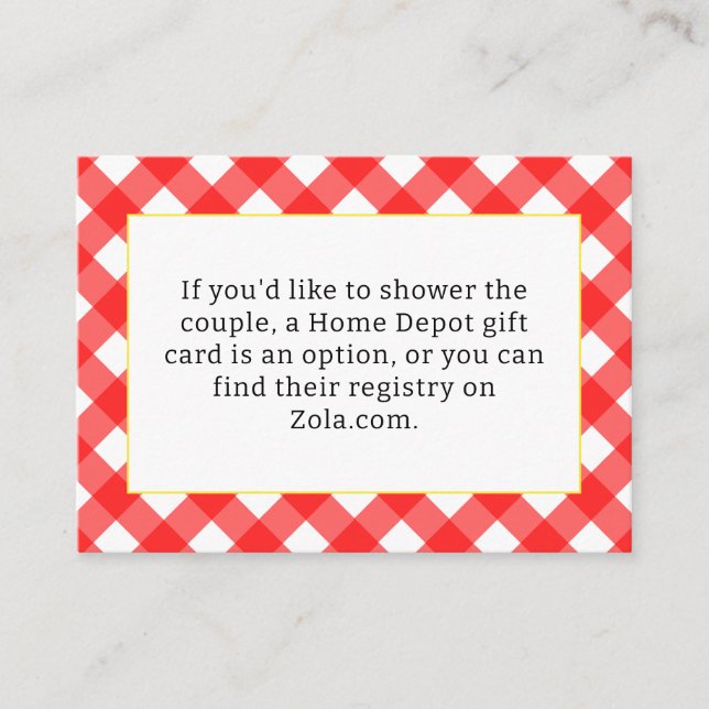 Red Gingham Bridal Shower Enclosure Card (Front)