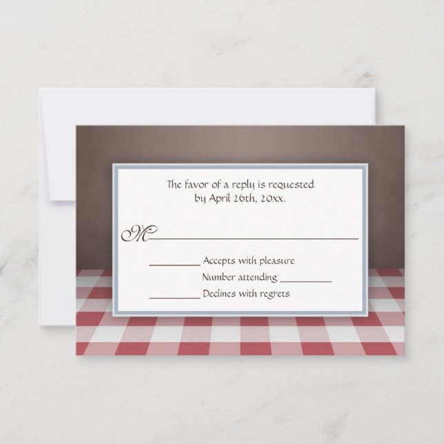 Red Gingham Brown RSVP Reply Cards (Front)