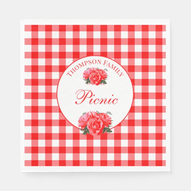 Red Gingham Buffalo Check Picnic Paper Napkin (Front)