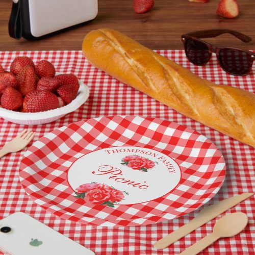 Red Gingham Buffalo Personalized Picnic Paper Plates