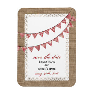 Red Gingham Bunting Burlap Inspired Save The Date Magnet