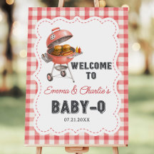 Red Gingham Burger BBQ Baby Shower Welcome