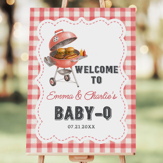 Red Gingham Burger BBQ Baby Shower Welcome Foam Board