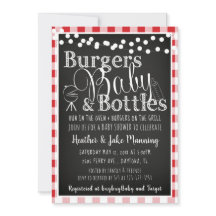 Red Gingham Burgers Bottles Baby Shower Invitation