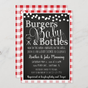 Red Gingham Burgers Bottles Baby Shower Invitation