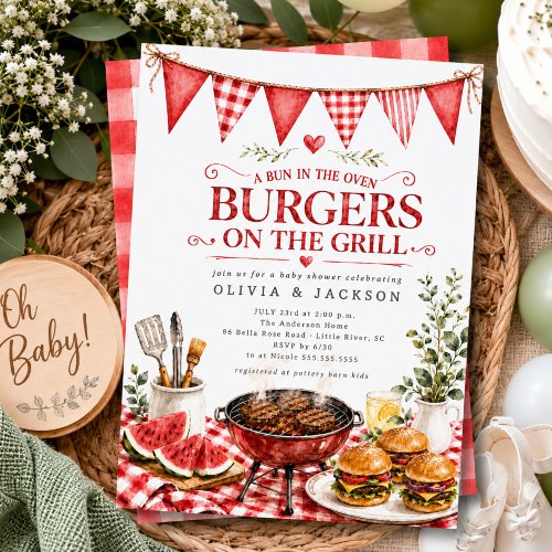 Red Gingham Burgers on the Grill Invitation