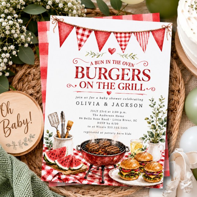 Red Gingham Burgers on the Grill Invitation (Creator Uploaded)