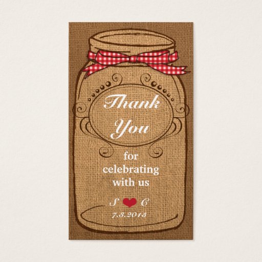 Customizable Red Gingham &amp; Burlap Mason Jar Favor Tags Business Cards