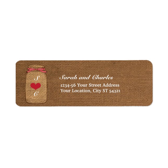 Red Gingham & Burlap Mason Jar Return Address Label (Front)