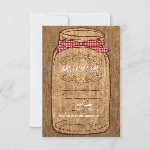 Red Gingham  Burlap Mason Jar RSVP