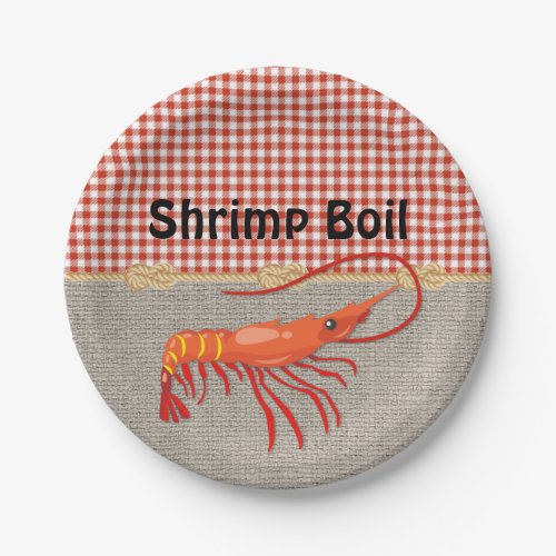 Red Gingham Burlap Rope Shrimp Boil Party Paper Plates