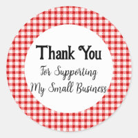 Red Gingham Business Thank You Round Sticker