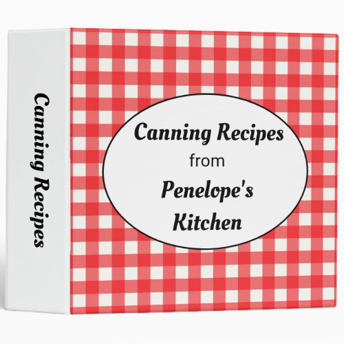 Red Gingham Canning Recipes from Your Kitchen 3 Ring Binder