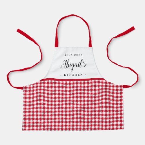 Red gingham check child personalized cooking apron