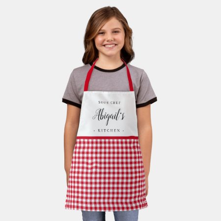 Red Gingham Check Child Personalized Cooking Apron