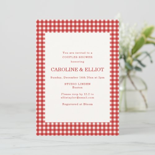 Red Gingham Check Couples Shower Celebration Invitation