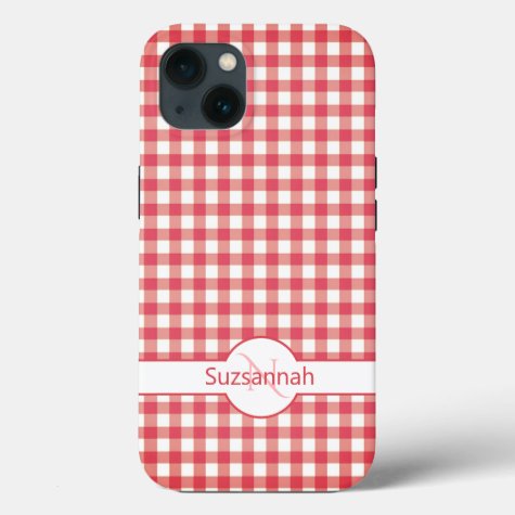 Red Gingham Check Monogrammed Custom Case-Mate
