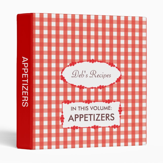 Red Gingham Check Pattern 3 Ring Binder (Front/Spine)