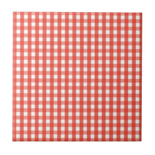 Red Gingham Check Pattern Ceramic Tile