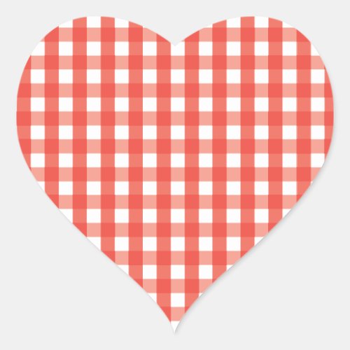 Red Gingham Check Pattern Heart Sticker