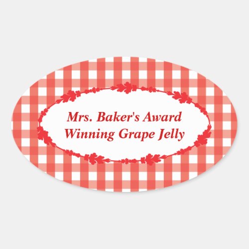 Red Gingham Check Pattern Oval Sticker