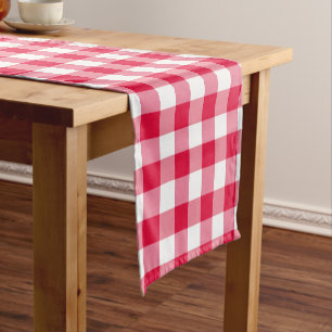 Red Gingham Check Pattern Short Table Runner