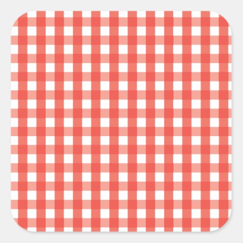 Red Gingham Check Pattern Square Sticker