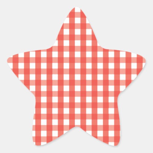 Red Gingham Check Pattern Star Sticker