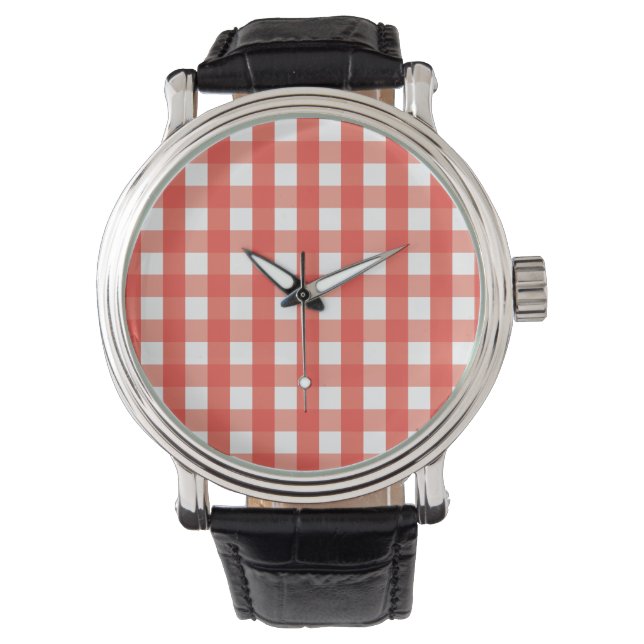 Red Gingham Check Pattern Watch (Front)