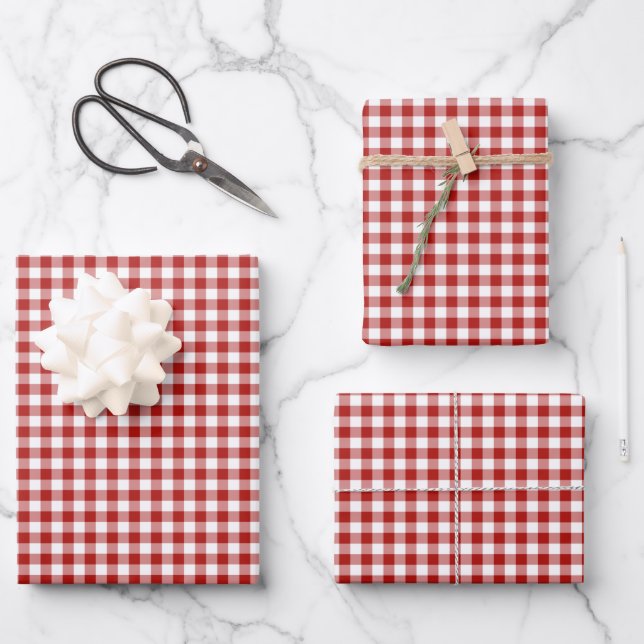Red Gingham Check Pattern  Wrapping Paper Sheets (Front)