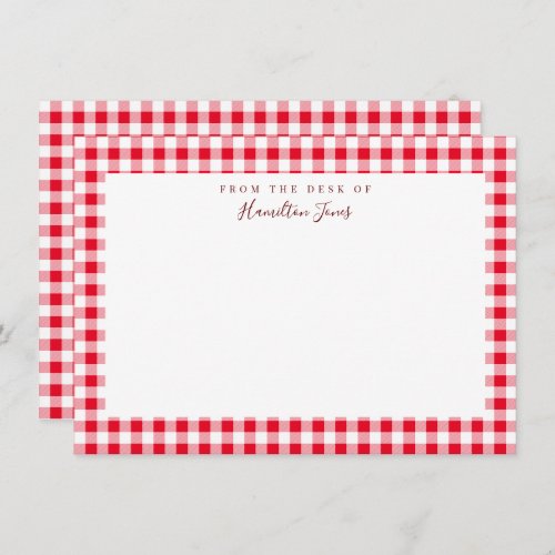 Red Gingham Check Personal Stationery Thank You