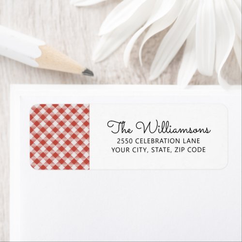 Red Gingham Check Plaid Custom Return Address Label