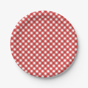 Red Gingham Checkered BBQ Party Paper Plates