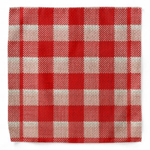 Red Gingham Checkered Pattern Burlap Look Bandana