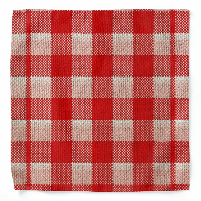 Red Gingham Checkered Pattern Burlap Look Bandana (Front)