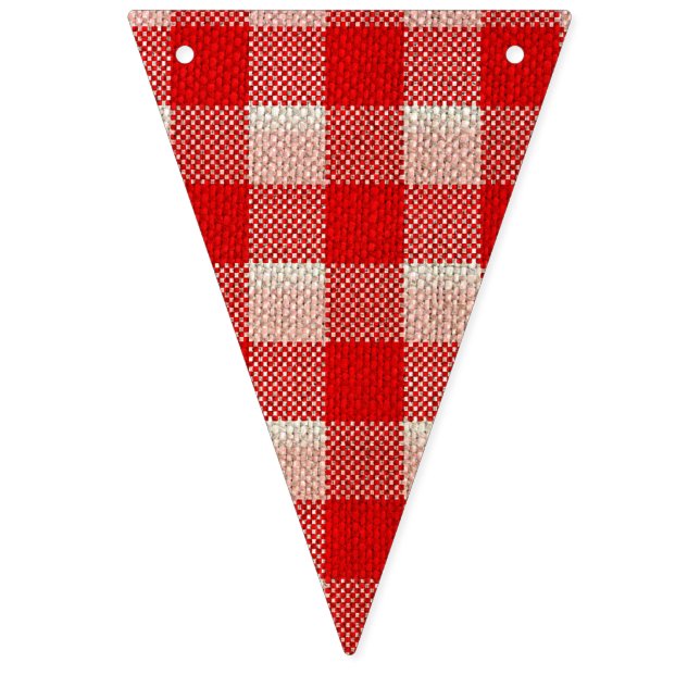 Red Gingham Checkered Pattern Burlap Look Bunting Flags (First Flag)