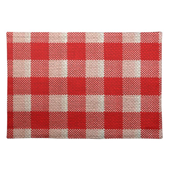 Red Gingham Checkered Pattern Burlap Look Cloth Placemat (Front)