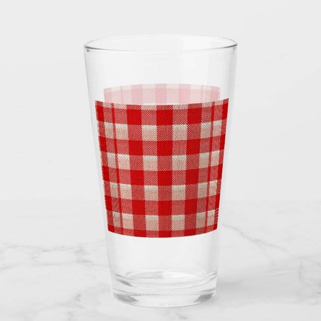 Red Gingham Checkered Pattern Burlap Look Glass (Front)