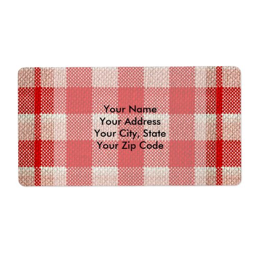 Red Gingham Checkered Pattern Burlap Look Label