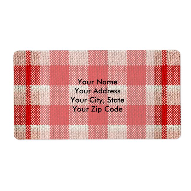 Red Gingham Checkered Pattern Burlap Look Label (Front)