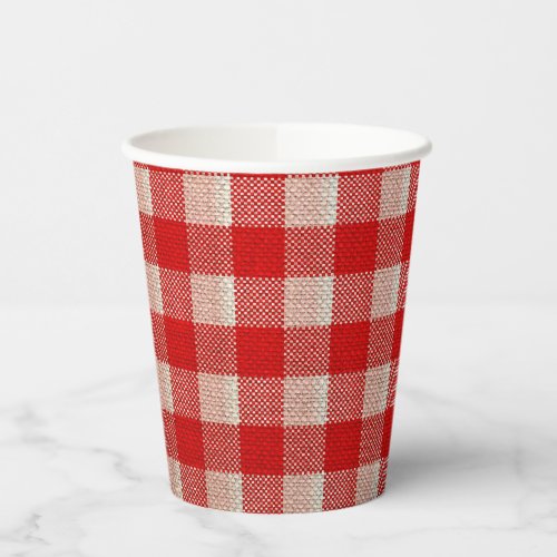 Red Gingham Checkered Pattern Burlap Look Paper Cups
