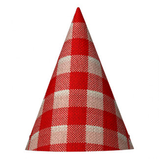 Red Gingham Checkered Pattern Burlap Look Party Hat