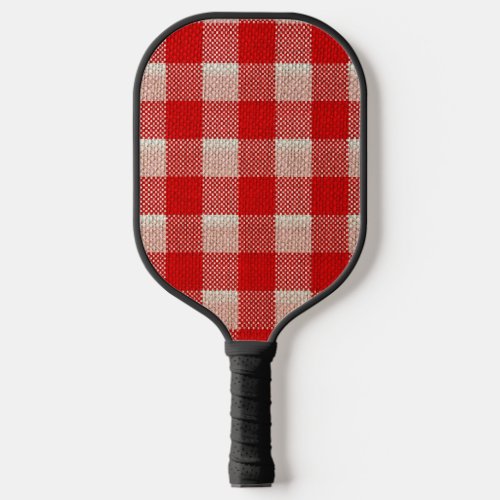 Red Gingham Checkered Pattern Burlap Look Pickleball Paddle