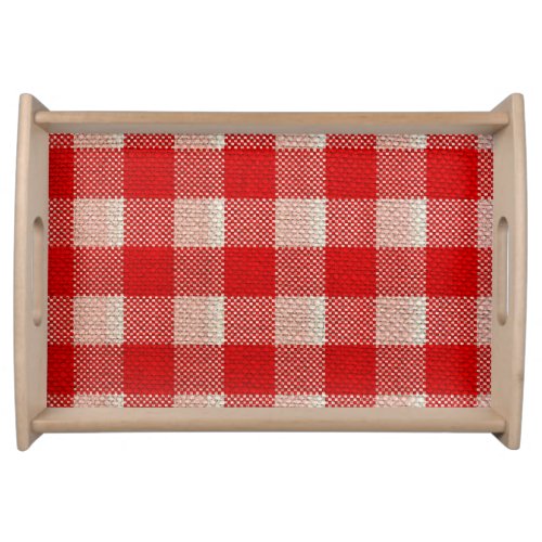Red Gingham Checkered Pattern Burlap Look Serving Tray